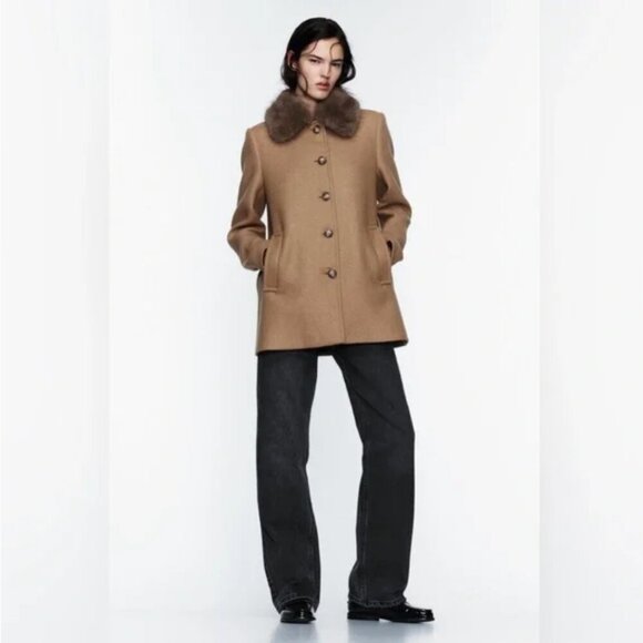 ZARA WOOL BLEND COAT WITH FAUX FUR COLLAR Size XS, M NEW WITH TAG! - Picture 1 of 11